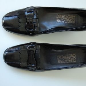 Ferragamo Black Raissa Patent Leather Loafer Pumps